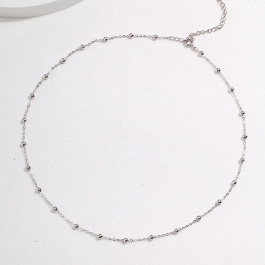 Delicate Beaded Chain Necklace in S925 Sterling Silver